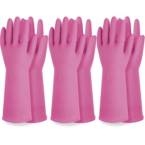 DABOGOSA Reusable Waterproof Household Dishwashing Cleaning Rubber Gloves, Non-Slip Kitchen Glove (Pink, Small (Pack of 3)) - color: Pink, size: Small (Pack of 3)
