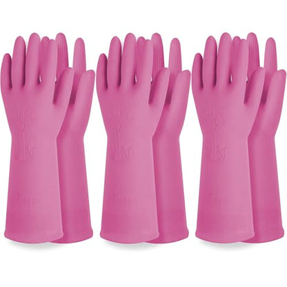 DABOGOSA Reusable Waterproof Household Dishwashing Cleaning Rubber Gloves, Non-Slip Kitchen Glove (Pink, Small (Pack of 3)) - color: Pink, size: Small (Pack of 3)