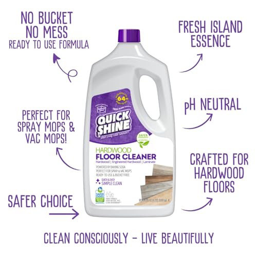Quick Shine Hardwood Floor Cleaner 64oz | Use in Spray & Vac Mops | Removes Dirt & Scuff Marks | Ready-to-Use, Streak Free, No Rinse | Safer Choice Cleaner |Perfect for Gentle and Effective Cleaning - size: 64 Fl Oz (Pack of 1), style: 1 Bottle