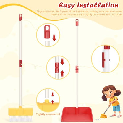 Kids Cleaning Toy Set Toddlers Broom Dust Pan Set for Housekeeping Pretend Play Cleaning Set, Cleaning Toys Gift for Toddlers Girls Boys Age 3-6 Years Old (6PCS - Red Set) - color: 6pcs - Red Set
