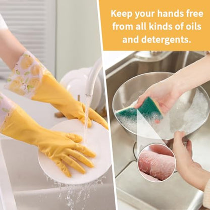 Dishwashing Cleaning Gloves, Long Rubber Gloves with Cotton Lined | Resuable Latex Free Dishwashing Gloves, Non-Slip Waterproof Household Glove for Kitchen Laundry Working Gardening Cooking