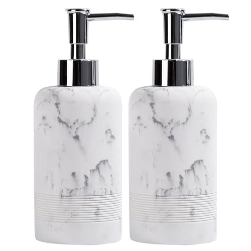 YMXYJM 2pcs/Set Hand Soap Dispenser Sets - 10.8oz Refillable Resin Liquid Soap Dispensers with Rust-Proof Pump for Bathroom Countertop or Kitchen, Marble White - color: Marble White