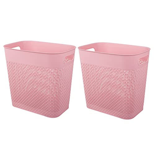 UUJOLY Plastic Small Trash Can Wastebasket, Garbage Container Basket for Bathrooms, Laundry Room, Kitchens, Offices, Kids Rooms, Dorms, (Pink, 2 Pack/3 gallons) - color: Pink, size: 2 Pack