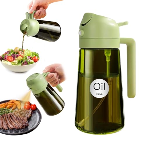 YARRAMATE 16oz/470ml Light Blocking Oil Sprayer for Cooking with Stickers, Food-Grade 2 in 1 Olive Oil Dispenser Bottle for Kitchen, Premium Dark Green Glass Oil Bottle for Air Fryer, BBQ (Green) - color: 02_Green