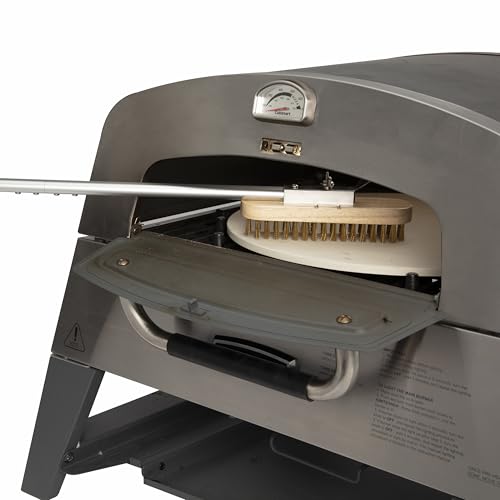 Cuisinart 24” Pizza Stone Cleaning Brush with Rotating Head and Brass Bristles for Easy Cleaning, Lightweight and Durable Long Handle Brush and Scraper for Stubborn Spots, Pizza Oven Accessory
