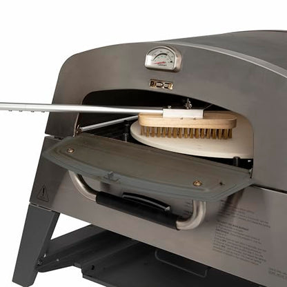 Cuisinart 24” Pizza Stone Cleaning Brush with Rotating Head and Brass Bristles for Easy Cleaning, Lightweight and Durable Long Handle Brush and Scraper for Stubborn Spots, Pizza Oven Accessory