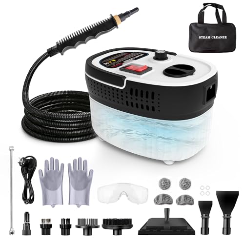 Steam Cleaner for Home & Car Detailing, 2500W High Pressure Portable Steamer with 6-Level Adjustable Steam, 15s Heat-Up, 9.8ft Long Hose, ANSI Z87.1 Goggles, 17-Pcs Kit for Tile, Grout, Hardwood - color: White