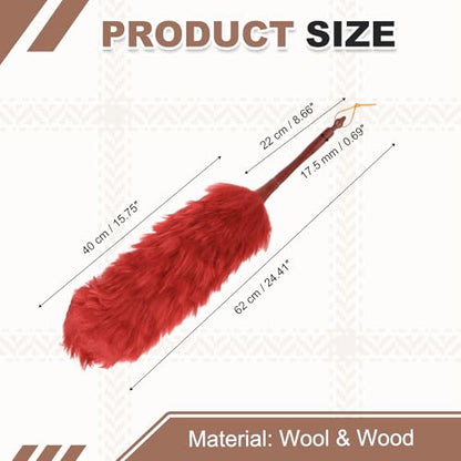 uxcell Wool Duster, 24.4" Natural Feather Cleaner Household Cleaning Duster with Solid Wooden Handle for Cleaning Fans Window Blinds Shelves Furniture, Red - color: Red, size: 24.4"