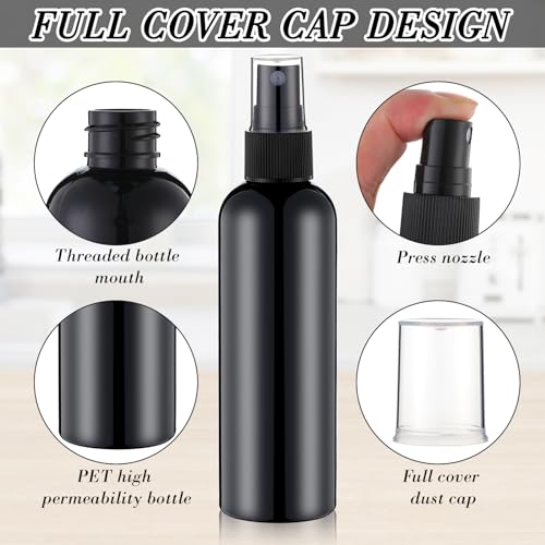 Kigley 100 Pcs Small Spray Bottle Bulk 4 oz Plastic Empty Mist Spray Bottles for Essential Oils Fine Mist Sprayer Reusable Refillable Portable Travel Containers for Perfume Cleaning Samples(Black) - color: Black