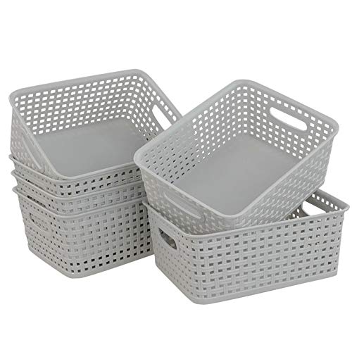 6-Pack Woven Plastic Storage Baskets, 10.03" x 7.55" x 4.09", Lightly Gray