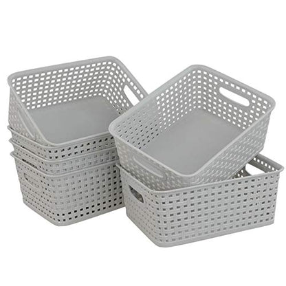 6-Pack Woven Plastic Storage Baskets, 10.03" x 7.55" x 4.09", Lightly Gray