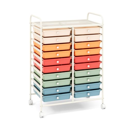GOFLAME 20-Drawer Rolling Storage Cart, Multifunctional Art Craft Organizer Cart, Mobile Utility Storage Cart with Removable Drawers & Lockable Wheels, Craft Cart for Home Office School, Macaron Color - color: Macaron Color, size: 20-Drawer