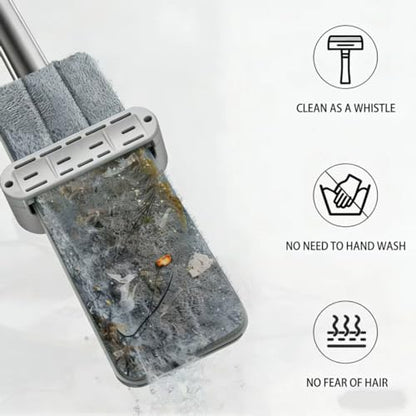 Large Flat Mop and Scalable Bucket with Wheels, 360 Rotating Microfiber Dust Mop with Dewatering Scraper, 54" Adjustable Stainless Steel (1 Mop + 6 Microfiber Pads + 1 Bucket)