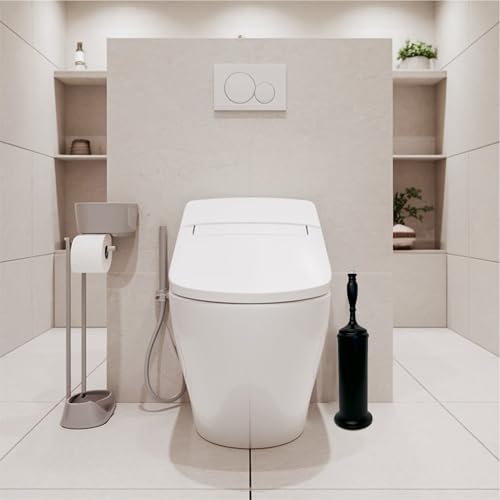 Splash Home Buena Stainless Steel Toilet Brush with Holder, Bowl Scrubber with Durable Cleaning Bristles, Hidden Brush with Splash Protective Disc Design - Matte Black - color: Matte Black