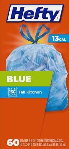 Hefty Blue Trash Bags,Blue,13 Gallon,60 Count (Pack of 6) - size: 60 Count (Pack of 6)