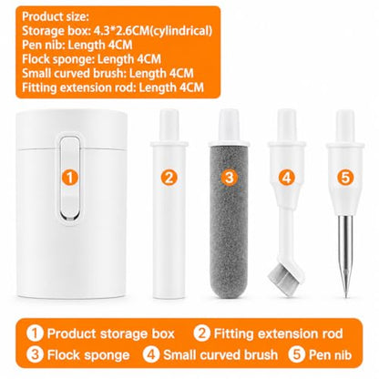 Professional 4-in-1 Earbud Cleaning Kit, Multi-Function Cleaning Pen for AirPods Pro 1 2 3, Laptop Keyboard Cleaner Tool with Metal Nib, High-Density Brush and Flocking Sponge - White - color: 5-in-1 White