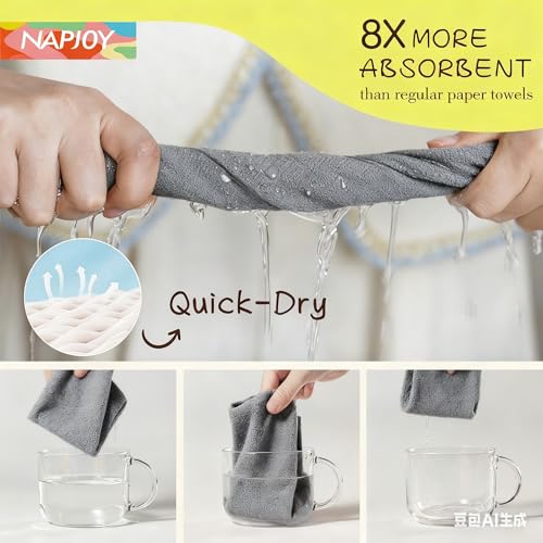 Napjoy Microfiber Cleaning Cloth Roll, 75PK Easy Tear Away Reusable Paper Towels, 12" x 12", Lint-Free and Scratch-Free with Patented Fiber Technology Microfiber Towel Roll, Grey - color: Gray