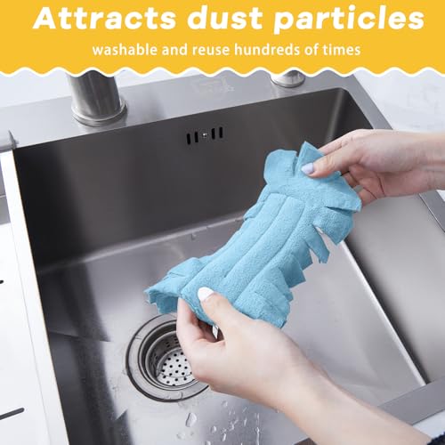 Zubebe 12 Pcs Duster Refill Reusable Fleece Duster Refills Feather Flat Dusters Multi Surface Washable Cleaning Pads Tools for Home, Blinds, Car, Pet, Furniture, Fans (Blue,White,Yellow) - color: Blue, White, Yellow