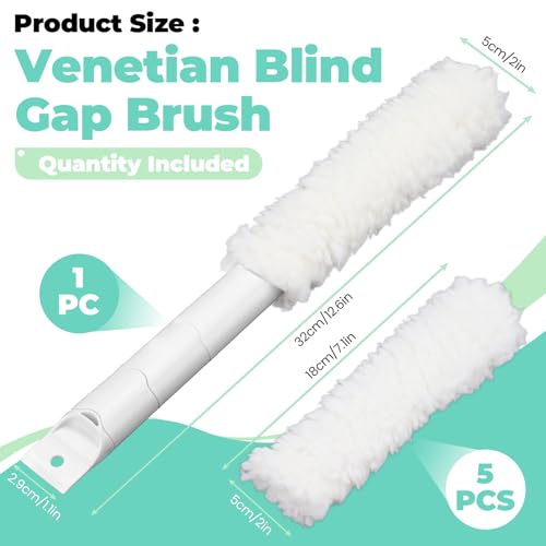 Blind Cleaner Duster Tool with 6 Refills, 5 in 1 Washable Microfiber Fan Cleaning Brush Reusable Feather Duster for Window Blind, Ceiling Fan, Crevice, Track, Gap