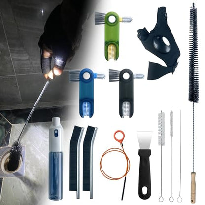 13Pcs Deep Crevice Cleaning Brush Set with Flashlight Gloves & Drain Brush - Dryer Vent Cup Lid Straw Gap Cleaning Tools Professional Cleaning Supplies - color: 13-pack
