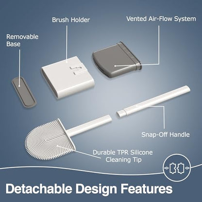 3 Pack Silicone Toilet Brushes & Holders– Includes 3 Crevice Brushes for Bathroom, Long Non-Slip Handle – Durable Bathroom Cleaning Set. - size: Pack of 3