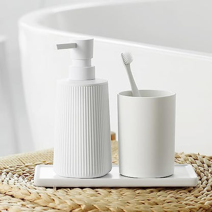 Small Soap Dispenser for Bathroom and Kitchen, Modern Farmhouse Striped Style Plastic Hand Soap Dish Soap Dispenser with Pump Matte White - color: White