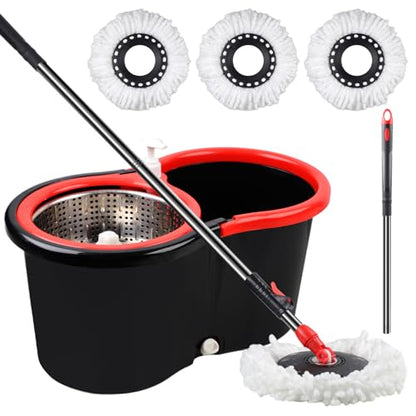 Spin Mop and Bucket with Wringer Set,360° Mop and Bucket System with 3 Microfiber Mop Refills and 59" Extended Handle for Floor Cleaning