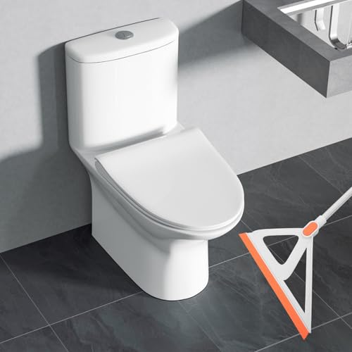 Rubber Edge Floor Squeegee Broom with Silicone Blade, Multi-Function Floor Cleaning Tool for Home, Tile Grout Scrubber and Deck Scrub Brush, White and Orange