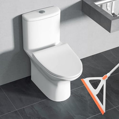 Rubber Edge Floor Squeegee Broom with Silicone Blade, Multi-Function Floor Cleaning Tool for Home, Tile Grout Scrubber and Deck Scrub Brush, White and Orange