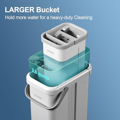 JOYMOOP Flat Mop System, Microfiber Mop and Bucket Set, White, Hands-Free Floor Cleaning Mop for Household & Commercial Use, Wet and Dry Cleaning, Includes 3 Washable Pads - color: White Max551