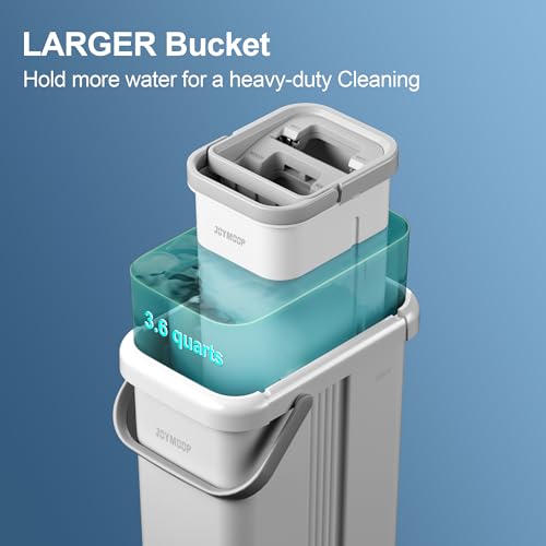 JOYMOOP Flat Mop System, Microfiber Mop and Bucket Set, White, Hands-Free Floor Cleaning Mop for Household & Commercial Use, Wet and Dry Cleaning, Includes 3 Washable Pads - color: White Max551