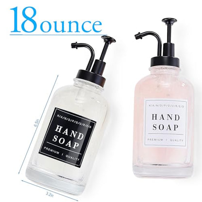 Dish and Hand Soap Dispenser for Kitchen,Glass Soap Dispenser with Pump,Tray,Funnel, Set of 2 Countertop Soap and Lotion Dispenser for Bathroom,Shower, 500ml/16.9oz, - color: Ks-5010-34y-2b