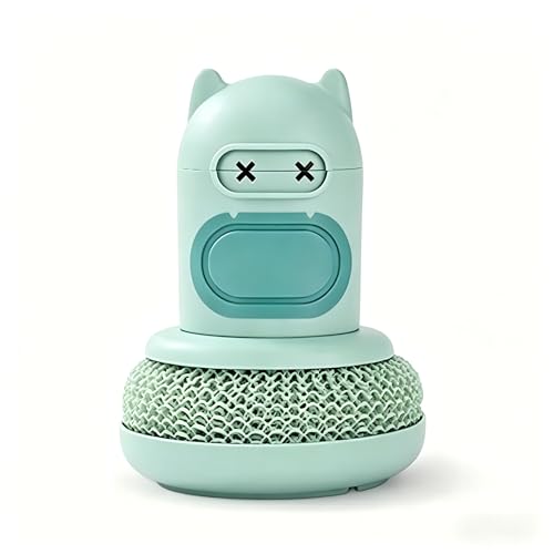 Refillable Soap Dispensing Dish Brush, Palm Grip Kitchen Scrubber, Push-Button Soap Dispenser, Heavy-Duty for Dishes Pots Pans Nonstick Cookware, BPA-Free Food-Safe Kitchen Cleaner (Green)