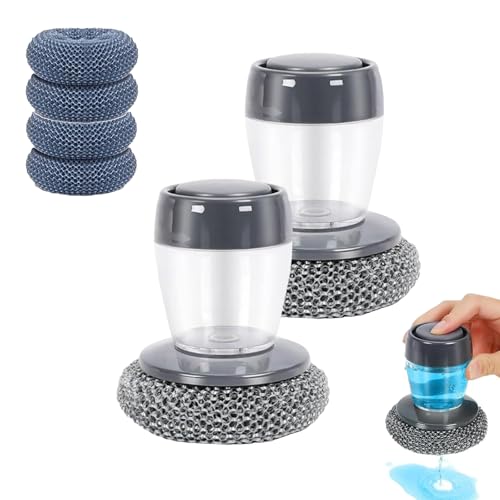 Comfort Grip Soap Dispensing Kitchen Scrub, Soap Dispensing Dish Brush for Cleaning Dishes, Pots, Pans & Sinks, Replaceable Cleaning Brush with Built-in Liquid Dispenser (2Pcs) - color: 2pcs