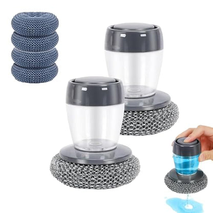 Comfort Grip Soap Dispensing Kitchen Scrub, Soap Dispensing Dish Brush for Cleaning Dishes, Pots, Pans & Sinks, Replaceable Cleaning Brush with Built-in Liquid Dispenser (2Pcs) - color: 2pcs