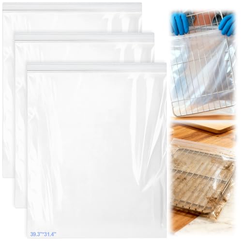 Palksky Oven Rack Cleaning Bags, 31.4 x 39.3 in Heavy Duty No Scrub Bags for Use with Oven Cleaner, Reusable Leak-Resistant PE Bags for Grill Grates & BBQ Racks, No Cleaner Included, 3 Packs - color: 3 Packs - Short Size Zipper Opening 4, size: 31.4''*39.