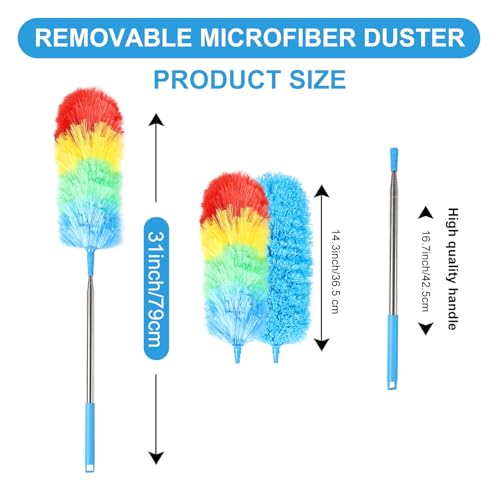 Rainbow Extendable Static Duster Reusable Microfiber Duster with 100" Telescoping Pole, Beandable and Washable Dusters Head for Cleaning Ceiling, Fan, Furniture - size: 32-100inch-3pcs