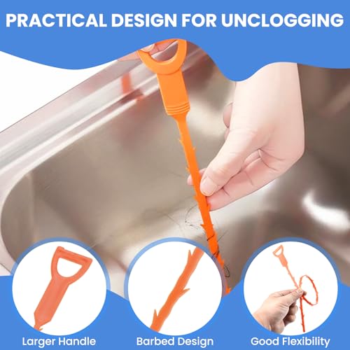 Aifeier ET Drain Clog Removal Tool Set, Includes 6 Plastic + 1 Stainless Hair Remover + 4 Tube Drain Brush + 4 Auger Cleaning Sticks for Toilet, Kitchen Sink, Bathroom Tub, Sewer（15-Pack）