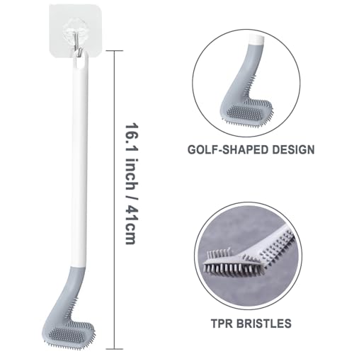 Toilet Brush, Deep Cleaner Silicone Toilet Brushes with Long Handle, Toilet Rim Corner Crevice and Tile Grout Groove Gap Cleaning Brush for Home, Bathroom, Shower, Small Spaces