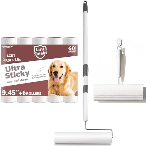 Large Lint Rollers for Pet Hair Extra Sticky, 9.45'' Long Handled Giant Lint Roller,6 Replaceable Rolls for Cleaning Carpets, Clothing, Couch, Furniture Wall Cleaner Mop Dust Remover - size: 1 Roller (Extendable Handle)+6 Refills
