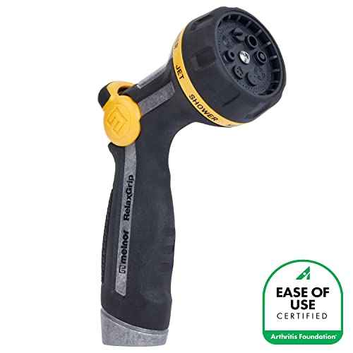 Melnor 65188AMZ RelaxGrip Metal Nozzle, Multi-Pattern, Arthritis Foundation Ease of Use Certified, Quick Connect Bundle, Black, Yellow - size: 8-Pattern, style: Thumb Control
