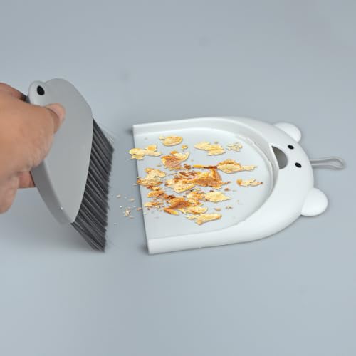 Mini Broom and Dustpan Set 6.2x6.3 Inches Compact Hand Broom for Desktop Table Countertop Car Office Kitchen Small Space Cleaning(Grey) - color: Gray