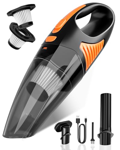 Handheld Vacuum Cordless, Rechargeable Car Vacuum Cleaner with Multiple Attachments, Portable Hand Held Vacuum Suction Power, Mini Vacuum for Car, Home, Pet Hair, Office, Desk, Keyboards Black Orange - color: Black Orange