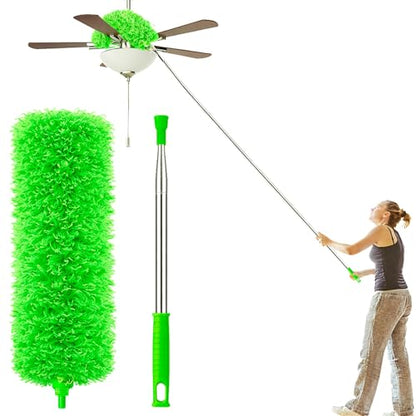 Duster for Cleaning High Ceiling Fan (Green), AzunMicrofiber Feather Duster with 30" to 100" TelescopingExtension Pole, Long Extendable Duster for Home CarFurniture Cobweb - color: Green