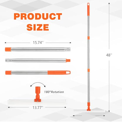 14" Rubber Floor Squeegee with 48" Long Handle,Scraper for Concrete Floor, Tile Floor, Metal Aluminium Heavy Duty Garage Shower Floor Squeegee Broom for Removing Water, Commercial Scrubber Mop