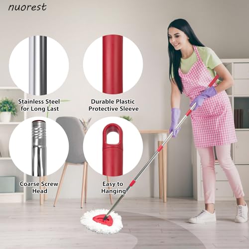 Spin Mop Heads, Handle, Base, Scrubber Head Replacement for OCedar EasyWring 1-Tank System, Microfiber Mop Refills, 30-58in Adjustable 4-Section Handle, Floor Cleaning(No Bucket)