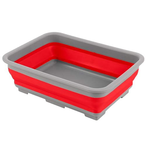 Collapsible Cleaning Caddy - Portable Multi-use Wash Basin, Dish Tub, or Ice Bucket with 7.27L Capacity for Camping and Tailgating by Wakeman (Red) - color: Red, size: 1-Pack