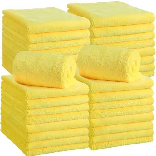 Shimeyao 30 Pcs Edgeless Microfiber Plush Towels for Cars Detailing Drying Wash Polishing Absorbent Cleaning Cloths, 500 GSM (16 x 16 Inch,Yellow) - color: Yellow, size: 16 x 16 Inch
