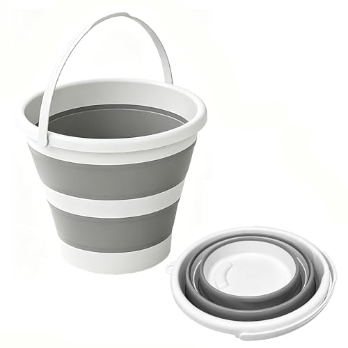 Collapsible Bucket with Handle 5L (1.32Gal), Foldable Pop Up Water Tub, Small Cleaning Mop Bucket, Portable Space Saving Pail for Household Cleaning, Car Wash, Camping, Gardening & Outdoor Use (Grey) - color: Gray, size: 5L