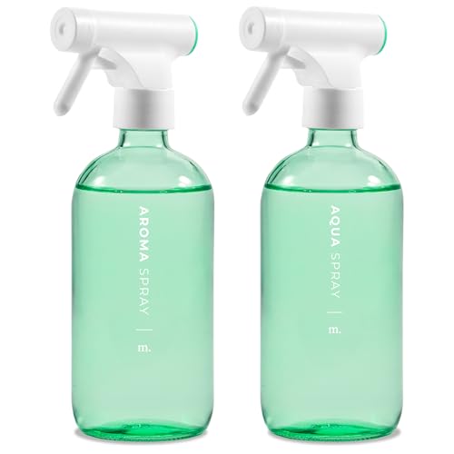 MAISONOVO Green Glass Spray Bottle 16 oz Pack of 2 - Green Spray Bottle for Plants with Fortified Glass & Fine Mist - Ideal for Plant Care, Gardening, Misting, Seedlings & Indoor Plants - 16 Labels - color: Green